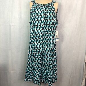 R&K Women's Size XLarge Dress Blue Teal & White Polka Dot Sleeveless